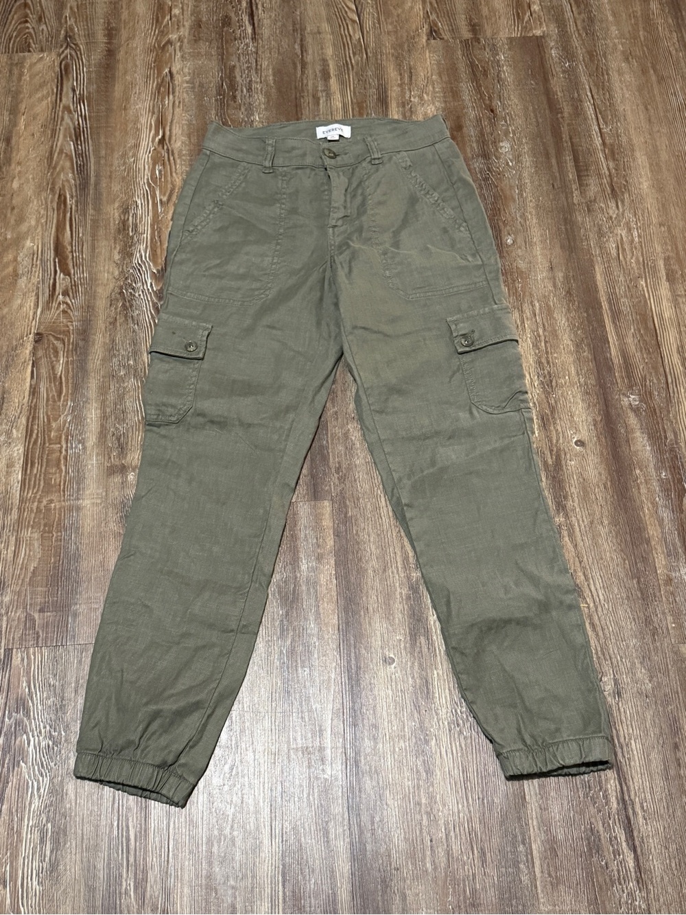 Evereve Linen Blend Cargo Pants Women's 25 Cropped Mid Rise in Army Green